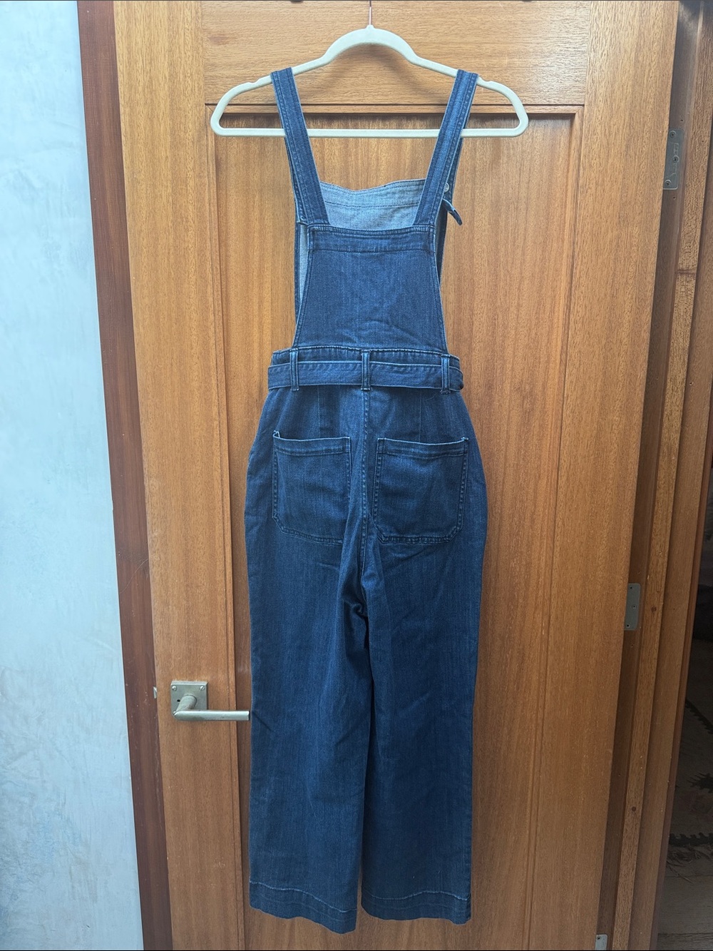 High-Rise Dark Blue Denim Women's Overalls with Tie Waist - Picture 2 of 3